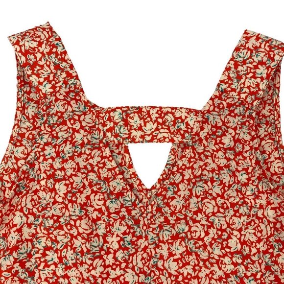 Skies Are Blue Red & Cream Floral Crochet Detail Sleeveless Blouse Top - Picture 4 of 7